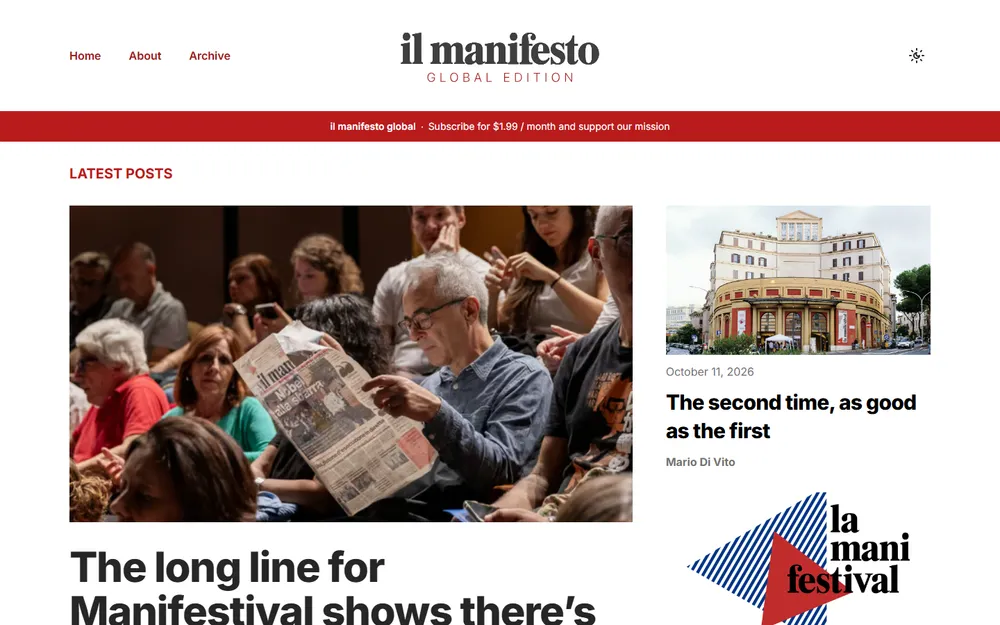 Homepage of il manifesto global edition