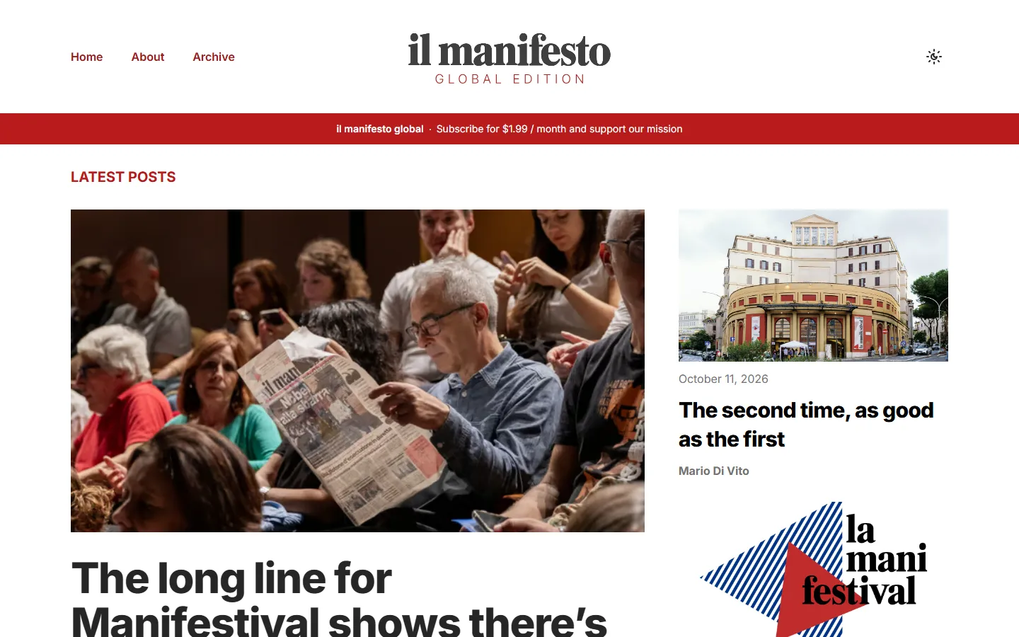 Homepage of il manifesto global edition