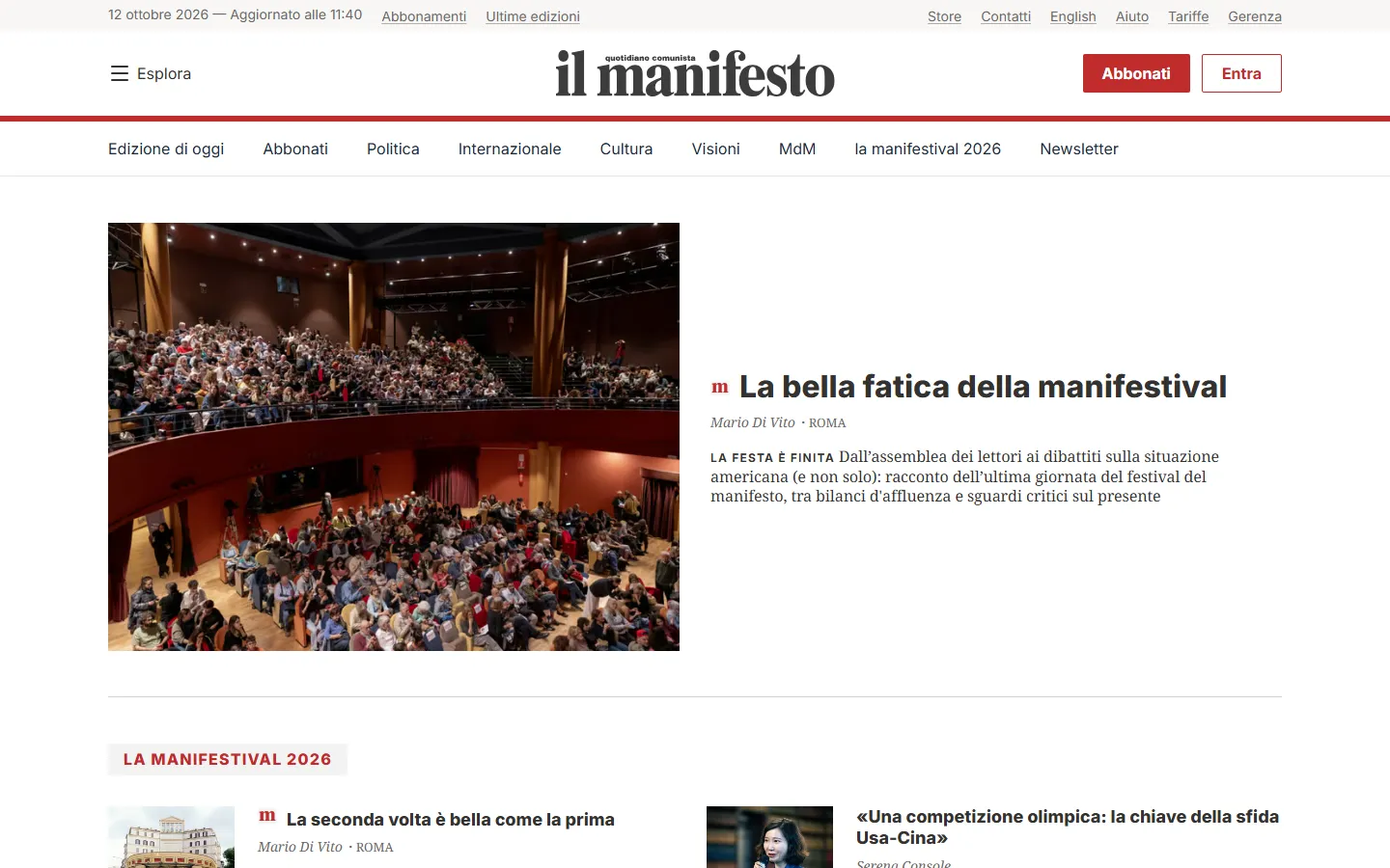 Homepage of ilmanifesto.it