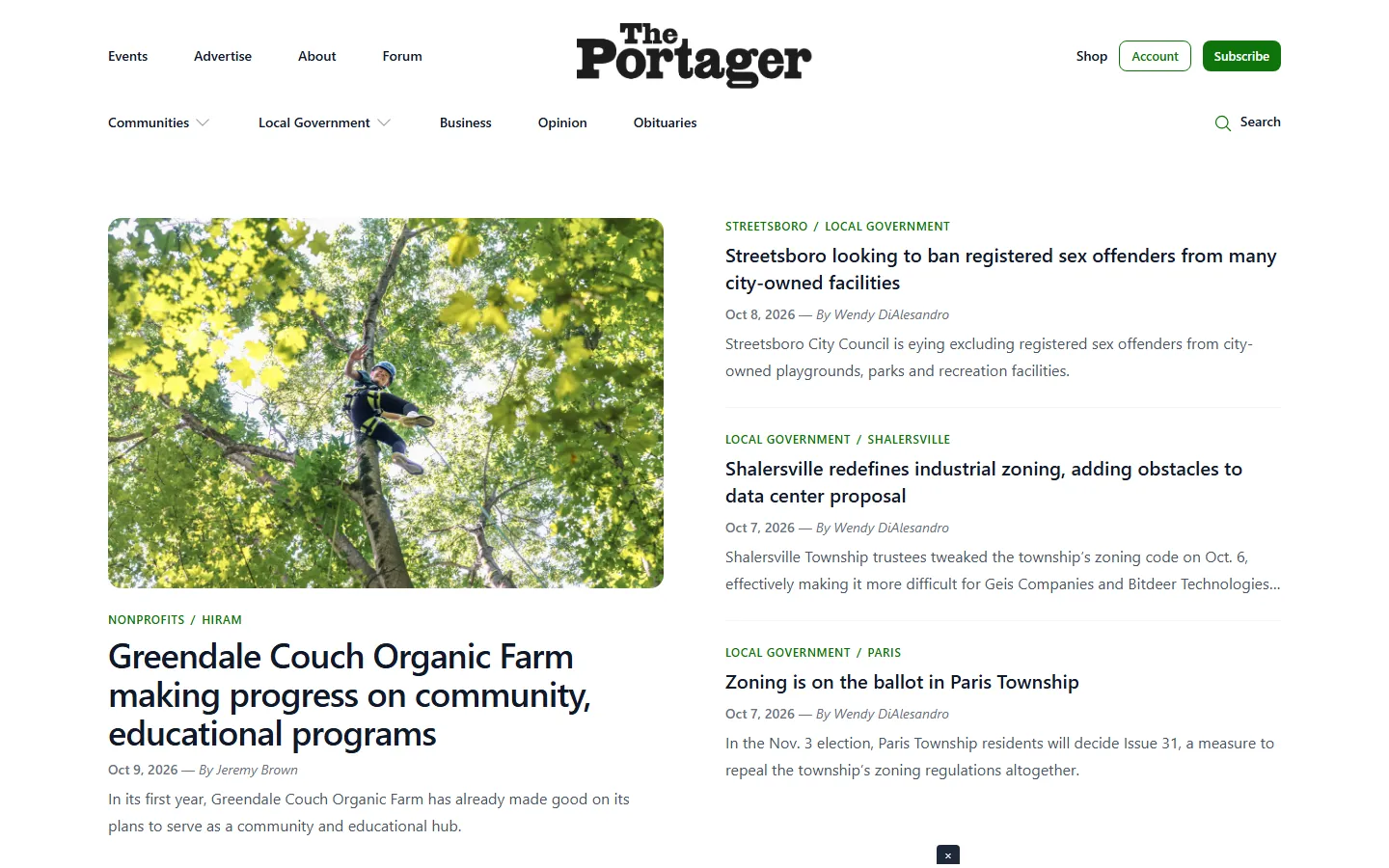 Homepage of The Portager